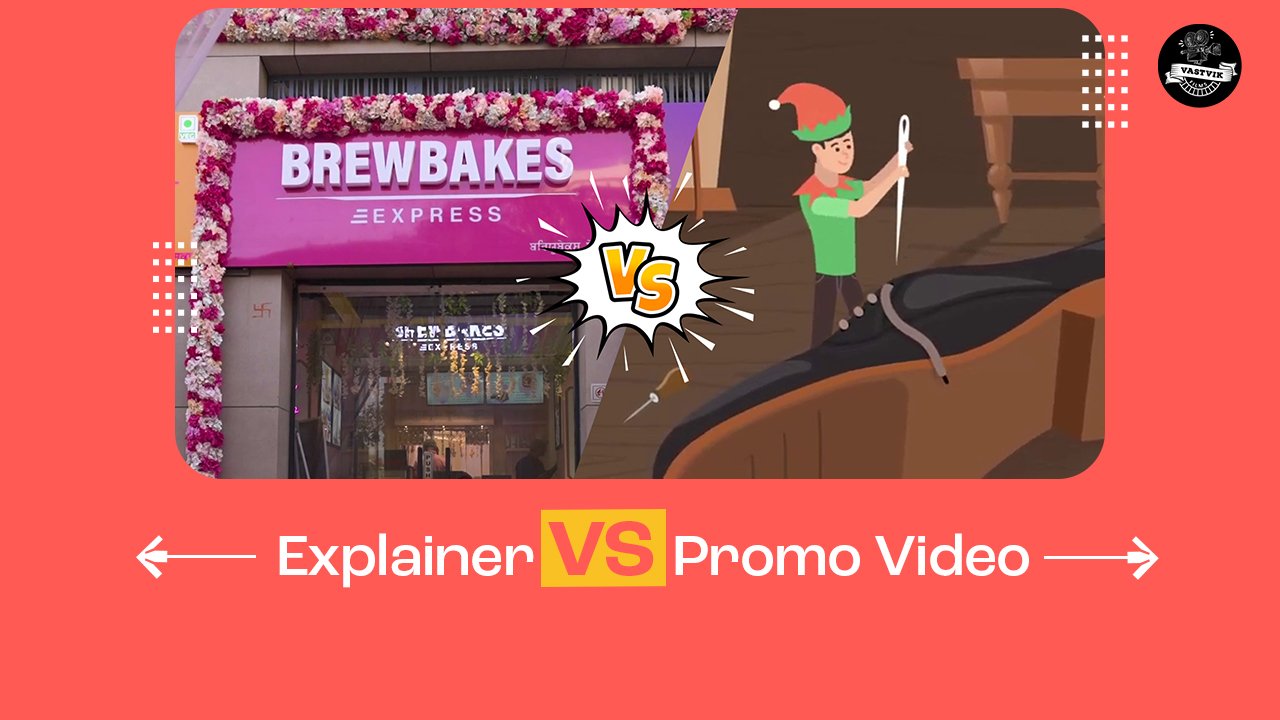 Side-by-side visual comparison of explainer video and promo video formats used in brand marketing.