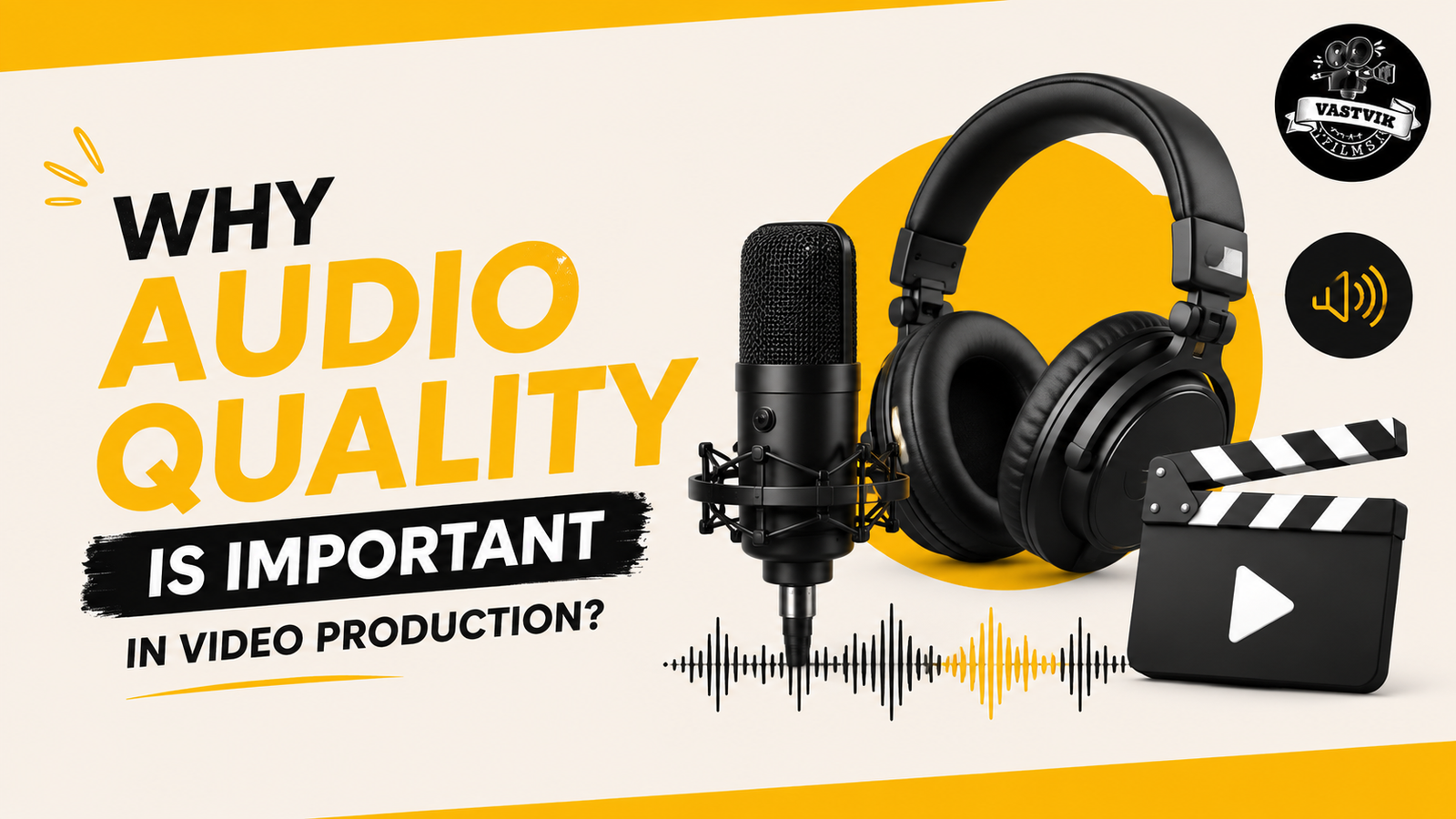 Professional microphone and headphones illustrating why audio quality is important in video production for business videos and marketing.