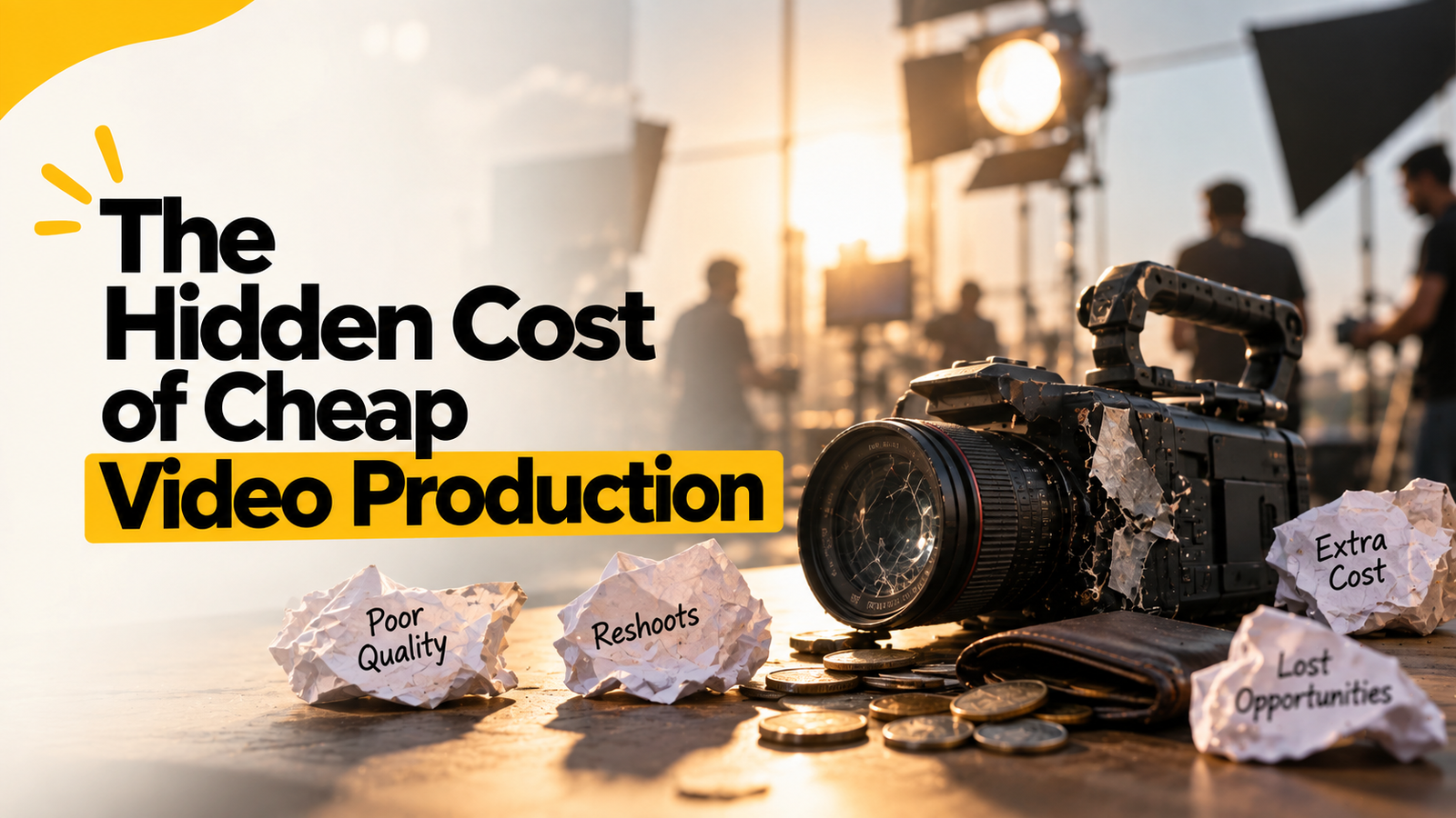 Hidden cost of cheap video production showing poor quality, reshoots and extra production costs