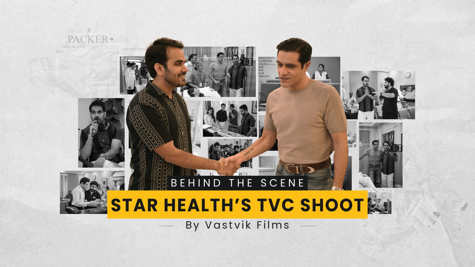 Behind the scenes of Star Health Insurance TVC shoot in Mumbai by Vastvik Films, featuring actors and production crew.